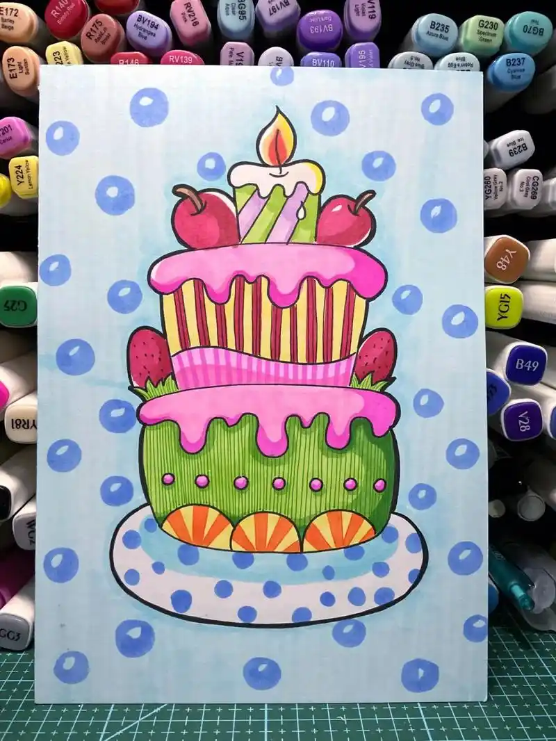 《蛋糕绘画》带你轻松学画画#创意美术 #简笔画 #一起学画画 - 抖音