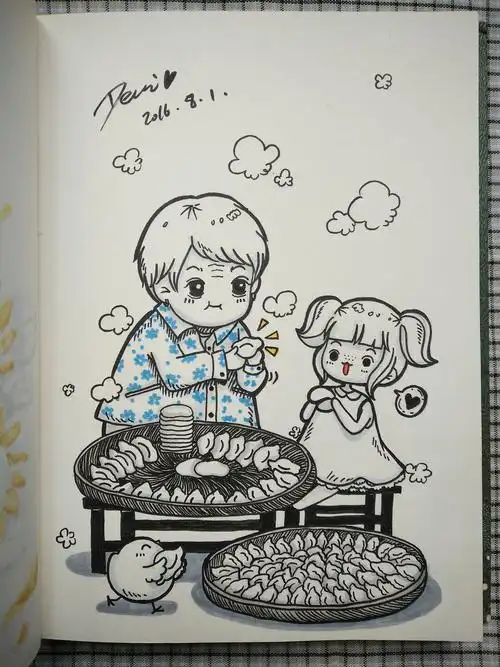 8.1 br>小时候总喜欢帮着外婆一起包饺子