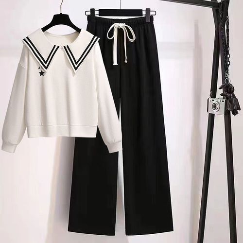 校服小心机直筒裤女学生懒人卫衣裤子女显高