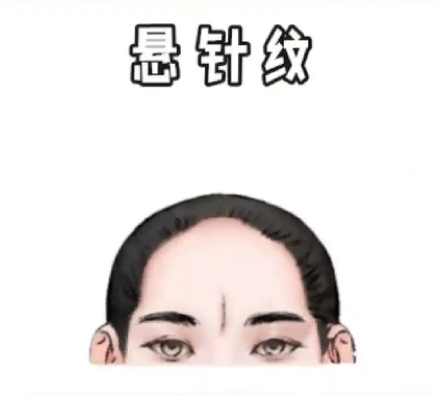 悬针纹 所谓的悬针纹,就是指在额头正中间的位置处有竖纹直接插入到
