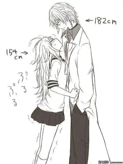 黑白色手绘动漫情侣图片