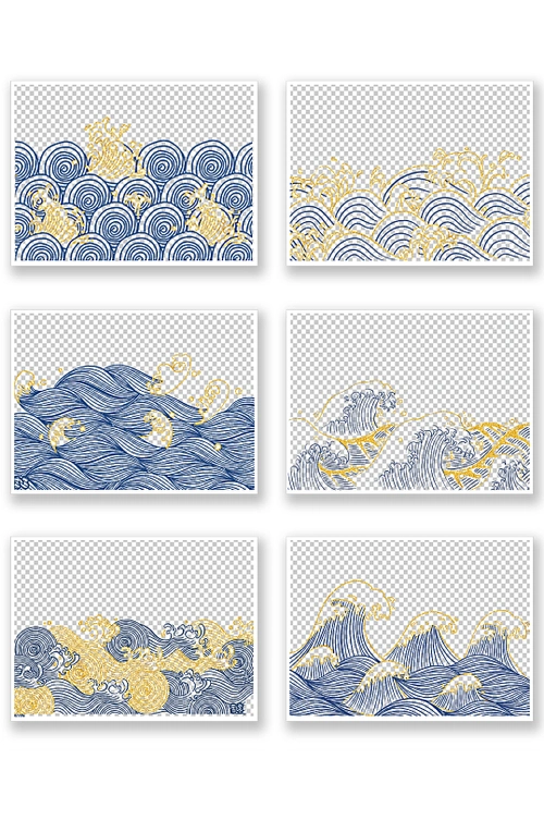 中国风水墨山纹云纹古典边框标题框免扣元素中国风线性祥古典云纹山纹