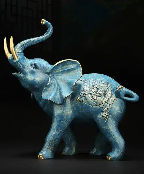 全铜大象摆件-富贵吉祥-招财象(蓝金色)