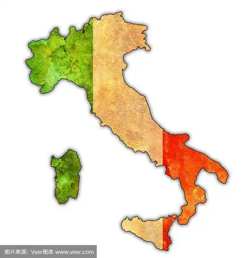 带国旗的意大利地图