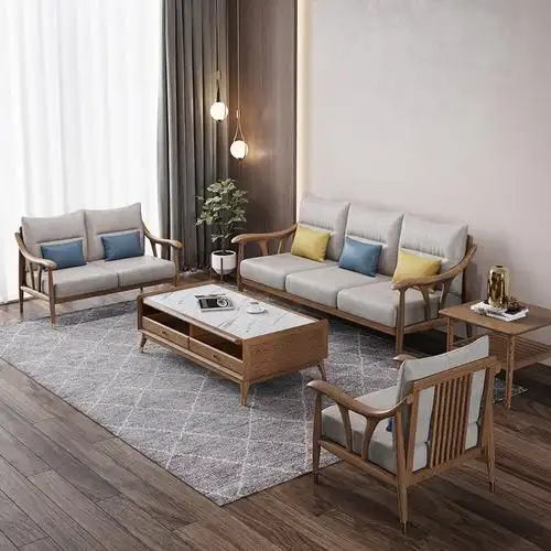实木新中式沙发北欧白蜡木中式家具客厅小户型三人位实木沙发组合