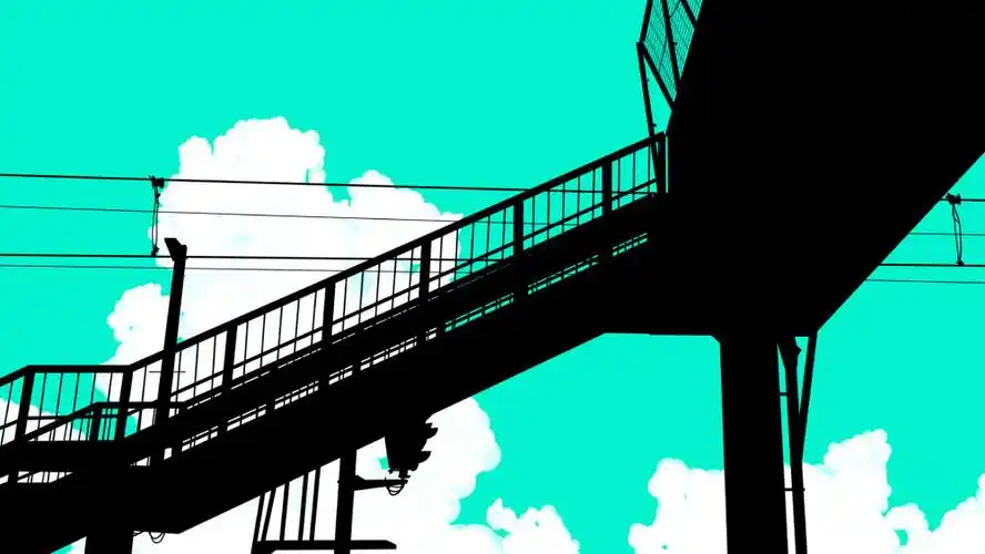 二次元 动漫 插画 唯美 壁纸 锁屏 阴暗向 青空 末日 异常 人行天桥