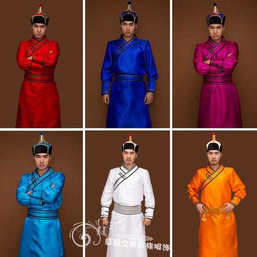 蒙古袍男长款缎面少数民族服饰蒙古族表演演出舞蹈日常婚礼服新品【15