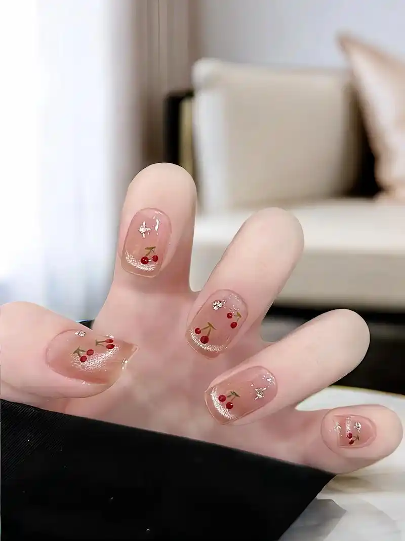 超好看的小樱桃🍒短款美甲高级显白纯欲百搭穿戴甲