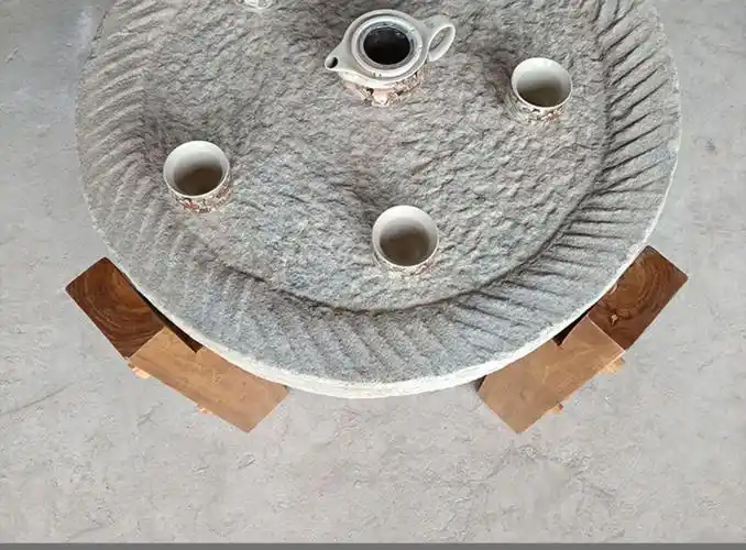石磨老式茶台家用老石磨盘茶桌流水旧石磨木架复古中式庭院石磨桌