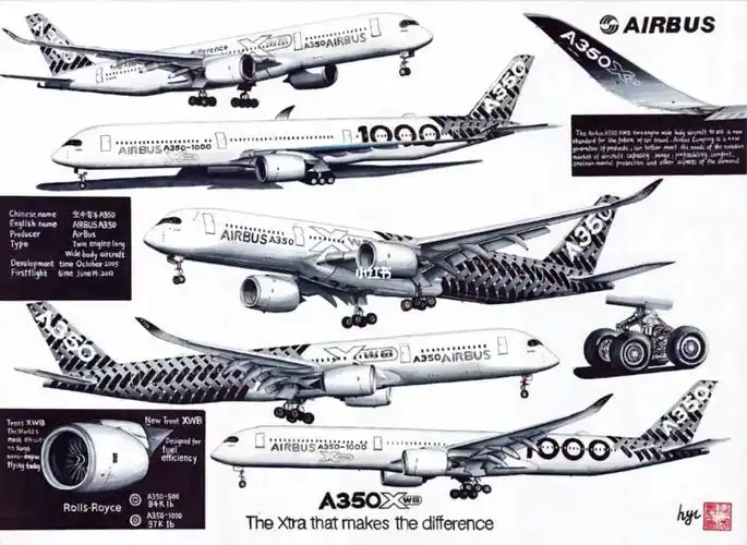 手绘空客a350原型机碳纤维涂装