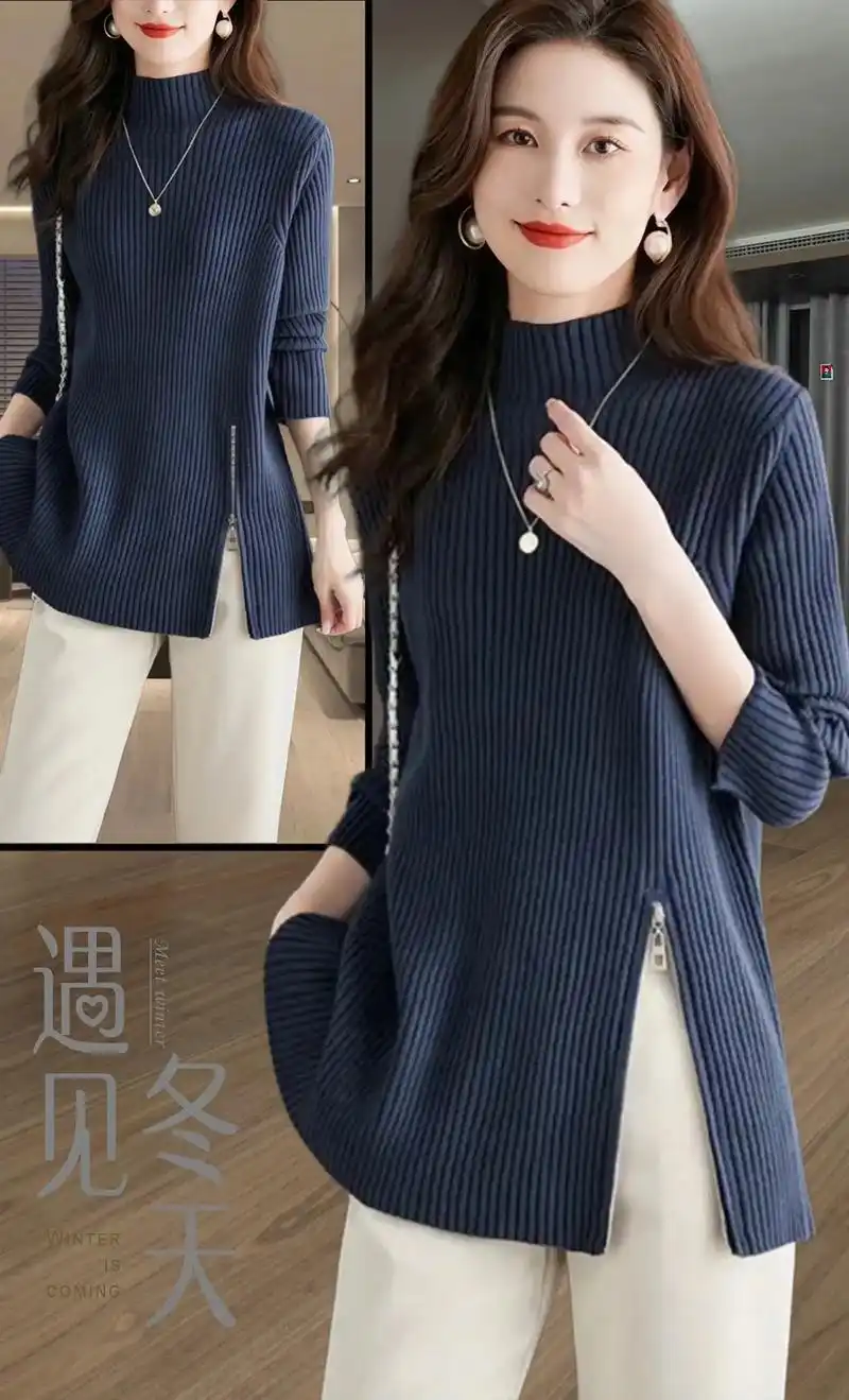 高档轻奢气质半高领针织毛衣