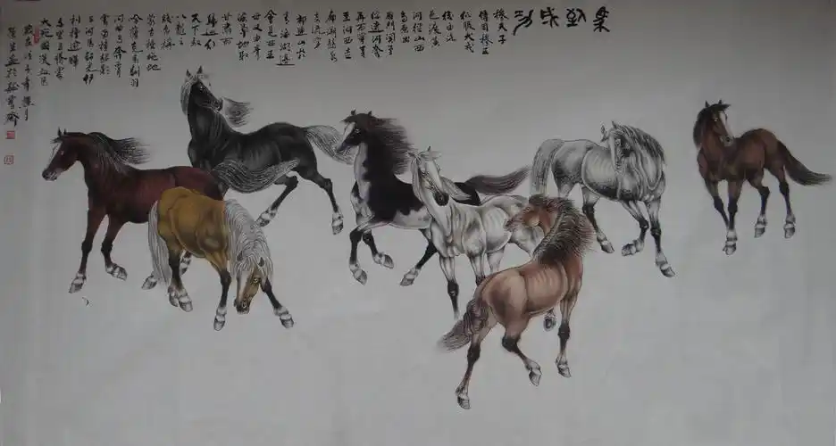   刘荣生 作品名称 八骏图 作品分类 国画 售价 议价