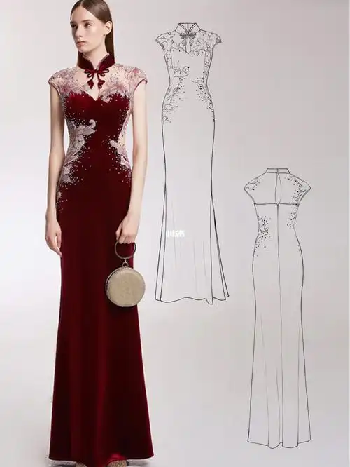 服装设计图改良旗袍长款礼服77正反面款式