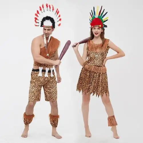 野人服装 非洲鼓演出服土著人服装 原始印第安人服装 非洲毛利人服装