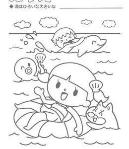 河边戏水的小女孩简笔画