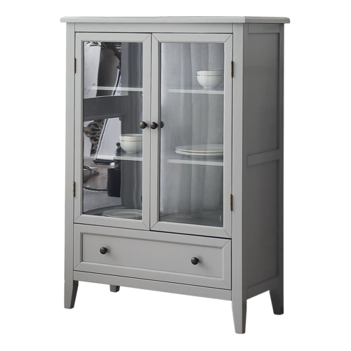 奢华世家美式乡村实木橡木酒柜双门客厅多功能玻璃酒柜