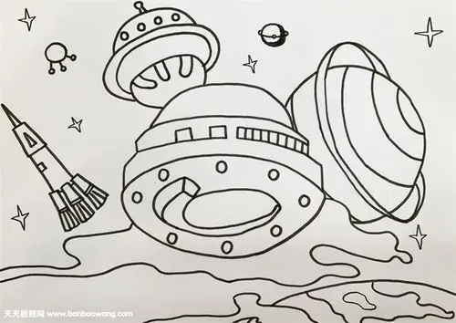 画出气流线条后,在中间位置将宇宙空间站画出来,并给它添加画上窗户等