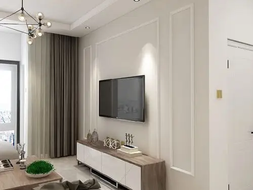 客厅背景墙选择简易石膏线,可以增加一些层次感