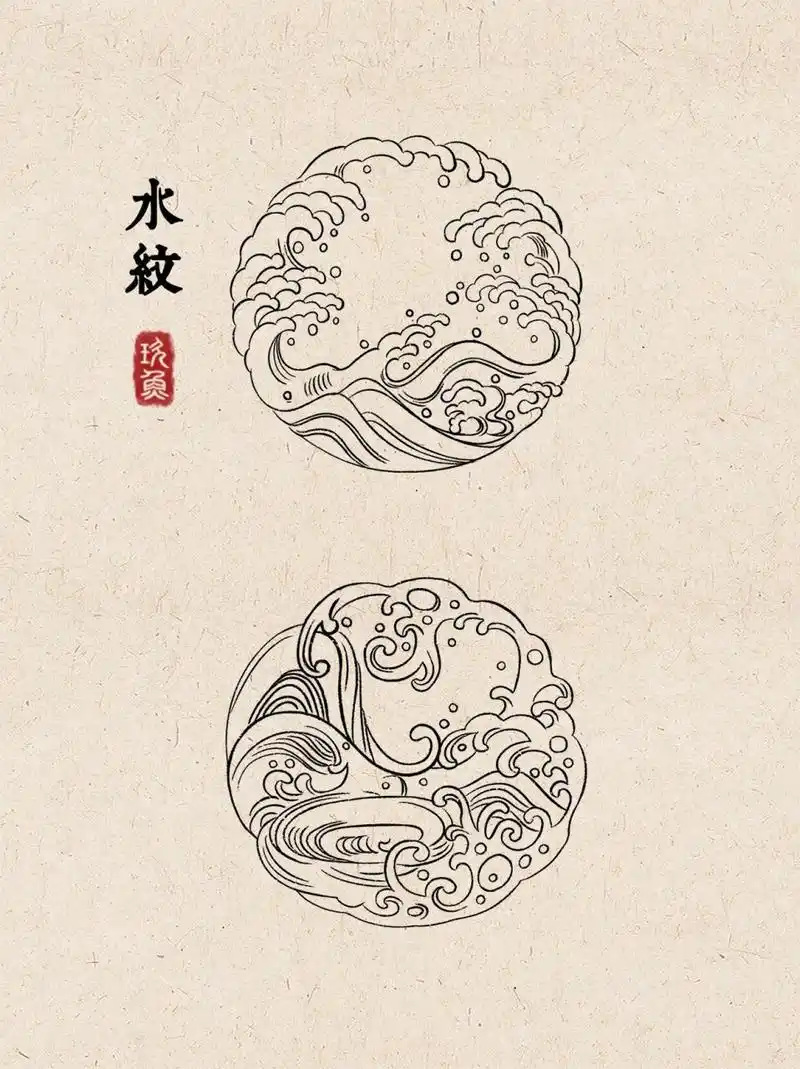 纹样美学|水纹(临摹) 98水纹是一种十分常见的传统吉祥纹样,种类