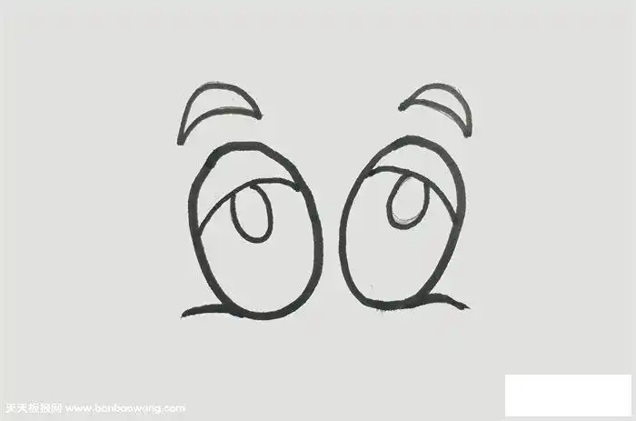 卡通简笔画 如何画眼睛漫画  先画两个椭圆形作为眼眶上方画上弯月状