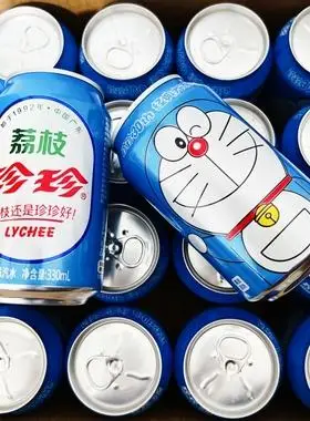 珍珍荔枝味汽水330ml易拉罐哆啦a梦30周年限量版碳酸饮料怀旧汽水