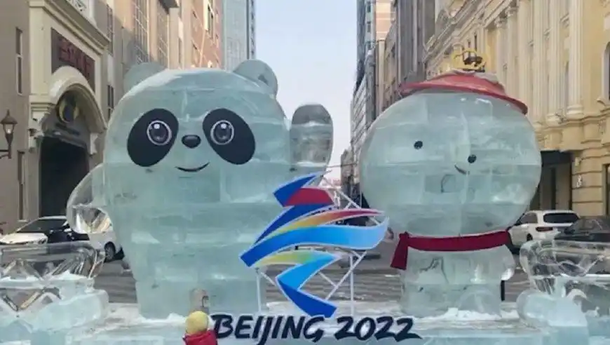 离谱!女生与街头冰墩墩合影,照片放大一看"体内"竟暗藏5条鱼