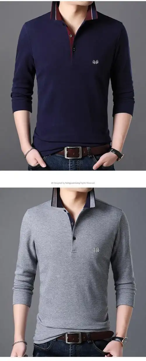 churkey轻奢品牌男装中年男士长袖t恤薄款秋季纯棉带领polo男爸爸休闲