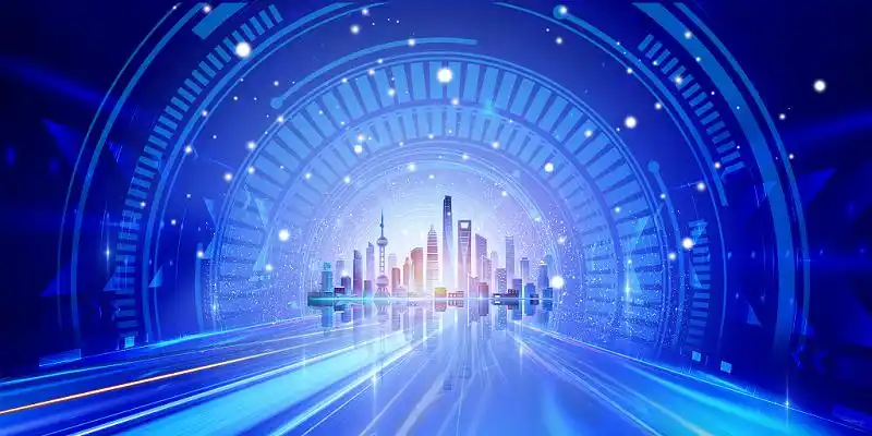 创新发展产业发展背景蓝色城市灯光网络线条商务创新发展背景