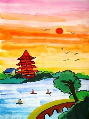 少儿书画作品-《西湖》/儿童书画作品《西湖》欣赏_中国少儿美术教育