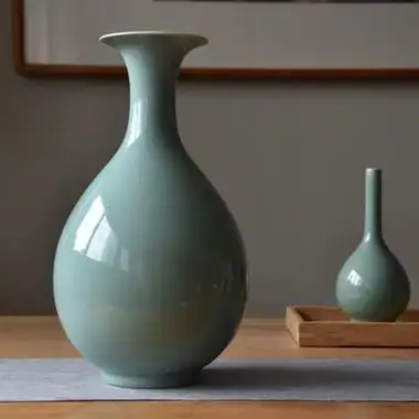 龙泉青瓷杨燕老师手工玉壶春摆件 梅子青花瓶 新中式仿宋摆件