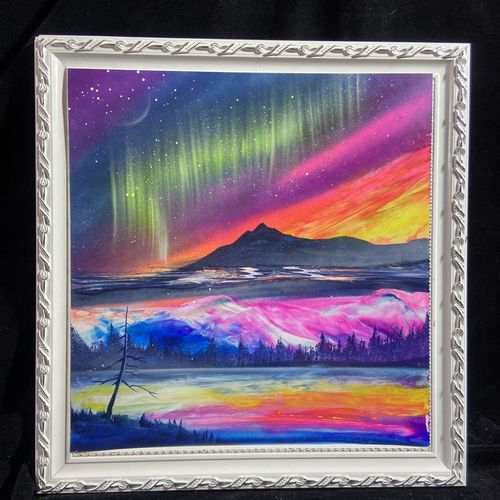 喷漆画极光星空山水创意手绘装饰卧室背景墙工艺品