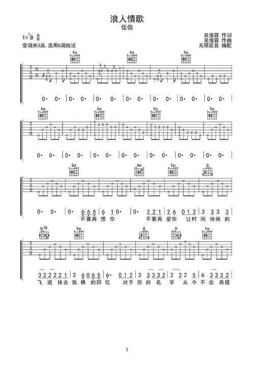 浪人情歌吉他谱 - 虫虫吉他谱免费下载 - 虫虫吉他