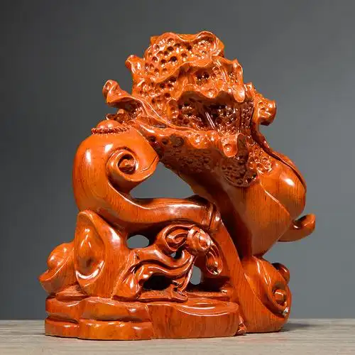 寻古花梨木雕白菜如意摆件实木质家居客厅装饰工艺品乔迁开业礼品