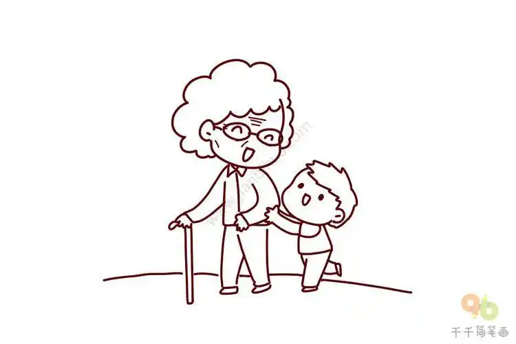 重阳节老人和小孩简笔画