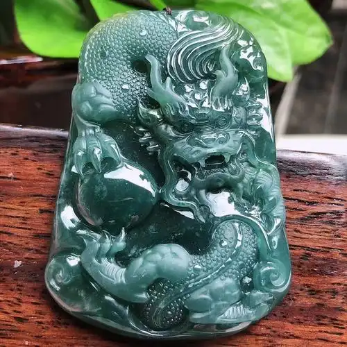 天然翡翠老坑水润全胶精雕蓝水大龙龙牌吊坠颈饰