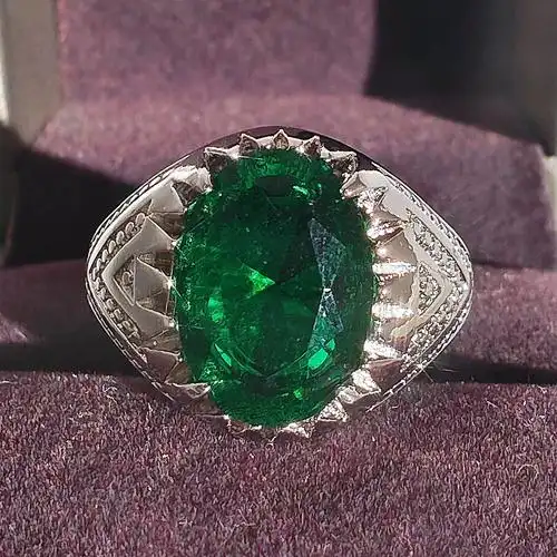 欧美新款祖母绿戒指 复古款绿色宝石男士戒指亚马逊跨境r5073