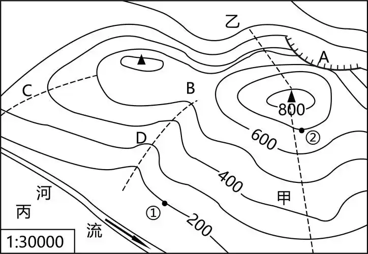 等高线地形图可以帮助人们正确认识地形地貌.读下图,完成下面小题.
