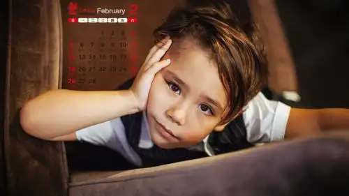 2017年2月桌面日历壁纸:混血足球可爱宝宝桌面壁纸