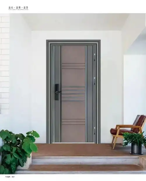 中山锐盾门业现代风简约韩式灰色酱红色进户门单开门木门不锈钢门