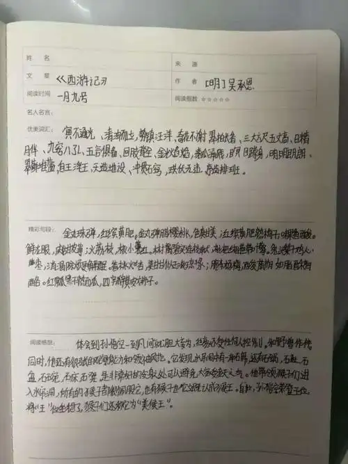 六四班2020年1月9日读书笔记评比——《西游记》原著