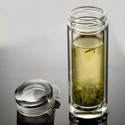 高档水晶双层玻璃杯男士士女泡茶杯子隐藏过滤玻璃杯