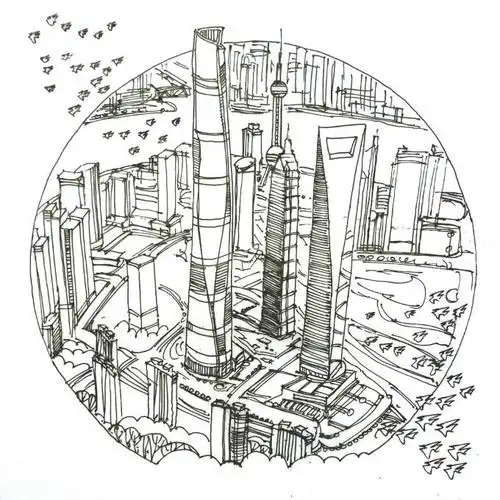 手绘上海浦东十二景