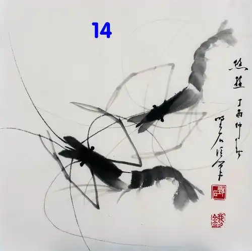 晚梦斋水墨画虾小品11幅