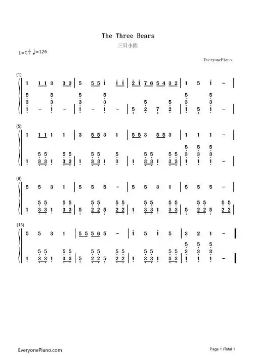 三只小熊浪漫满屋插曲双手简谱预览1