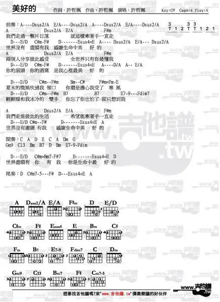 求许哲佩美好的 吉他谱