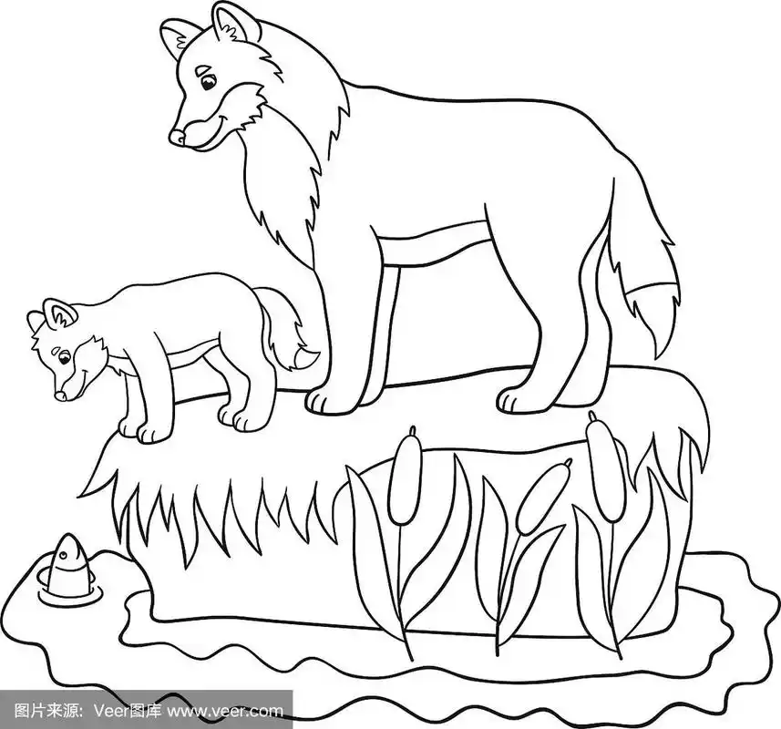 着色页面.狼爸爸和他可爱的宝宝.
