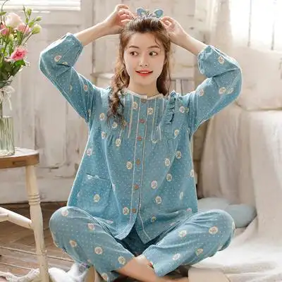 00:00睡衣女春秋纯棉磨毛长袖2021年新款日系清新小碎花秋季全棉家居