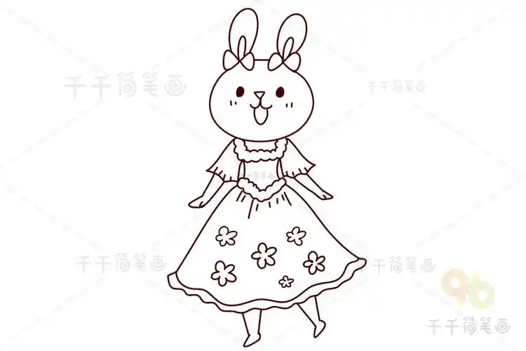 小兔子的时尚连衣裙简笔画