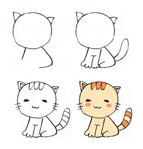 儿童简笔画,可爱的小猫画法步骤图片七 动物-第1张
