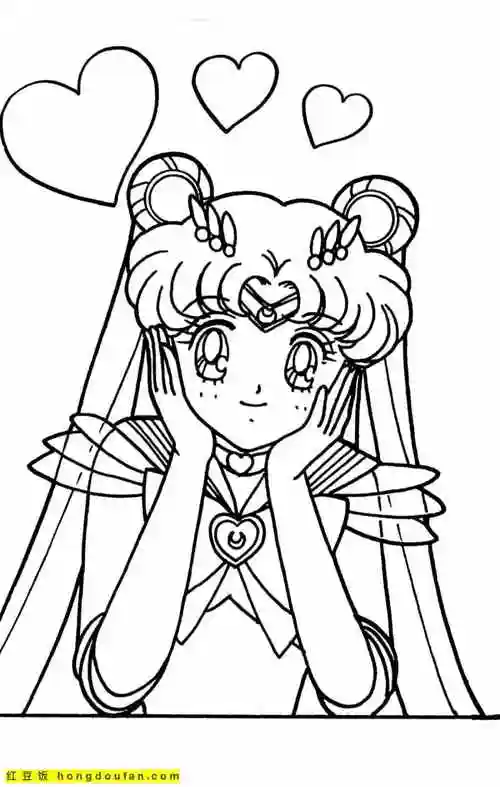 12张为正义而战的美少女战士月野兔卡通涂色图片-红豆饭小学生简笔画